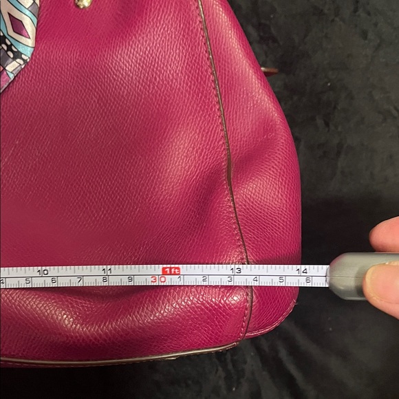 Coach Magenta Leather Satchel with Scarf Accent Key Holder CALLOUTS - Picture 16 of 16
